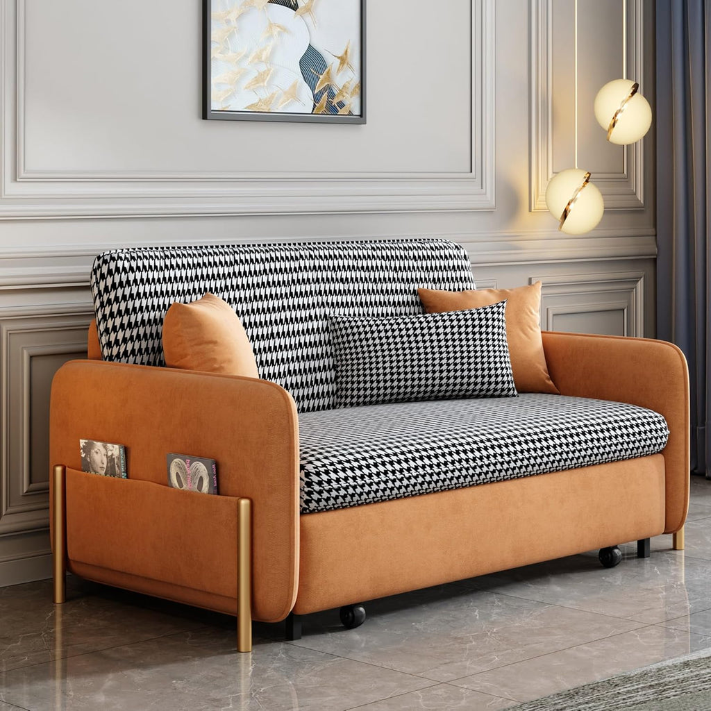 Orange Velvet Convertible Sleeper Sofa Bed H4347