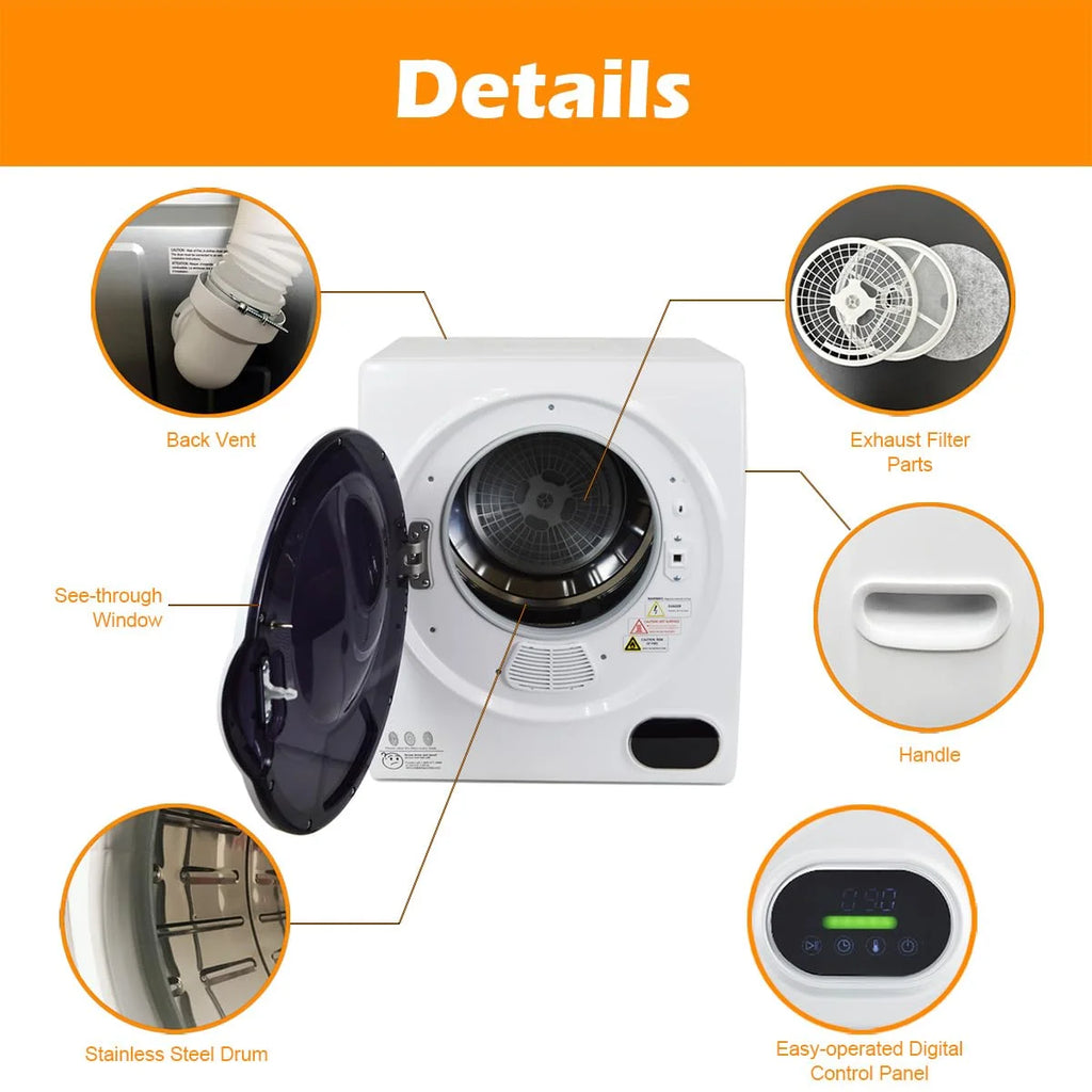 850W 1.50 cu. ft Electric Compact Laundry Dryer with Stainless Steel Drum E41679