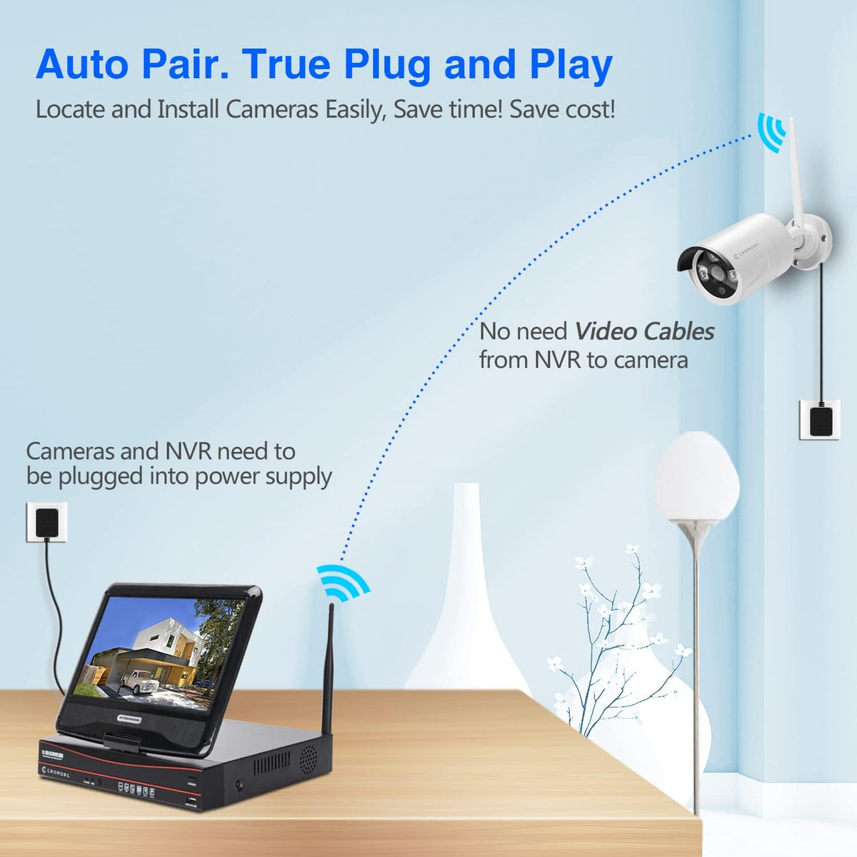 10.1 Monitor Wireless Security Camera System 1080P NVR 4pcs 3MP Camera 1TB HDD O2012