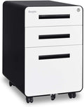 3 Drawer Mobile File Cabinet with Lock, Metal, Black&White X4927