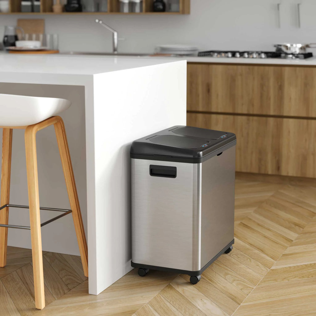 16 Gallon Stainless Steel Dual-Compartment Trash Can and Recycle Bin X936617