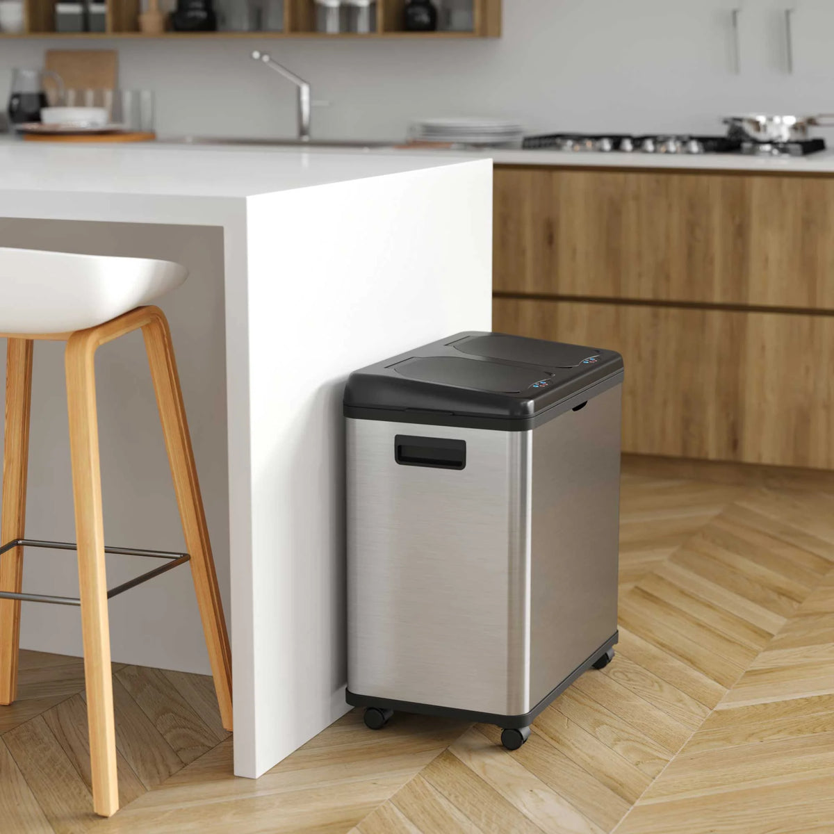 16 Gallon Stainless Steel Dual-Compartment Trash Can and Recycle Bin X936617