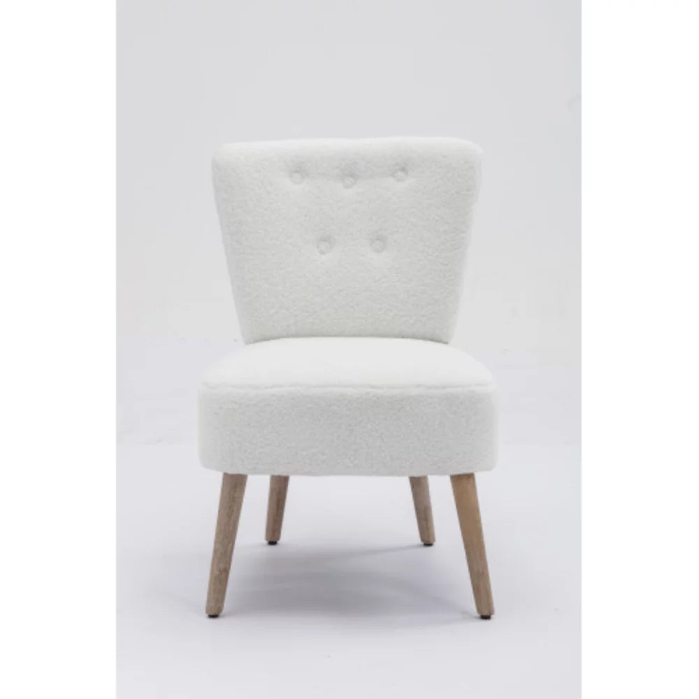 White Teddy Fabric Slipper Chair with Wooden Legs X32866