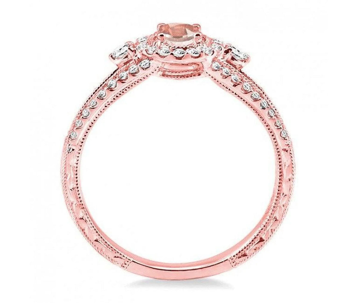 1.50 Carat Round Morganite and Diamond Engagement Ring in 14k Rose Gold M1173