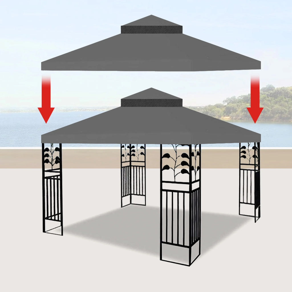 10x10 Ft Double Tiered Gazebo Replacement Canopy Top Cover Only H4072