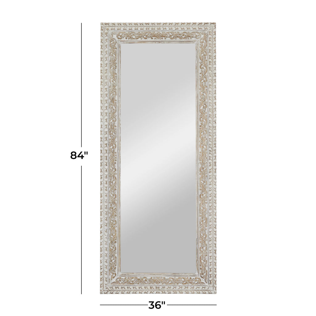 White Carved Floral Wall Mirror B744256