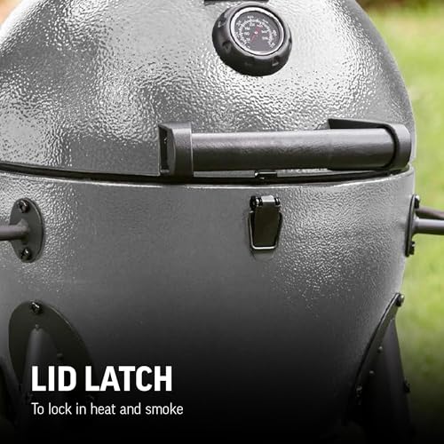 Portable Kamado Charcoal Grill and Smoker with Cast Iron Grates and Locking Lid X6744