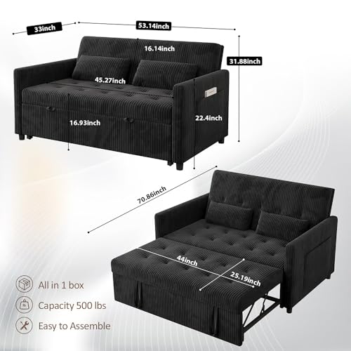 Beige Corduroy 2 Seater Convertible Sleeper Sofa W5943