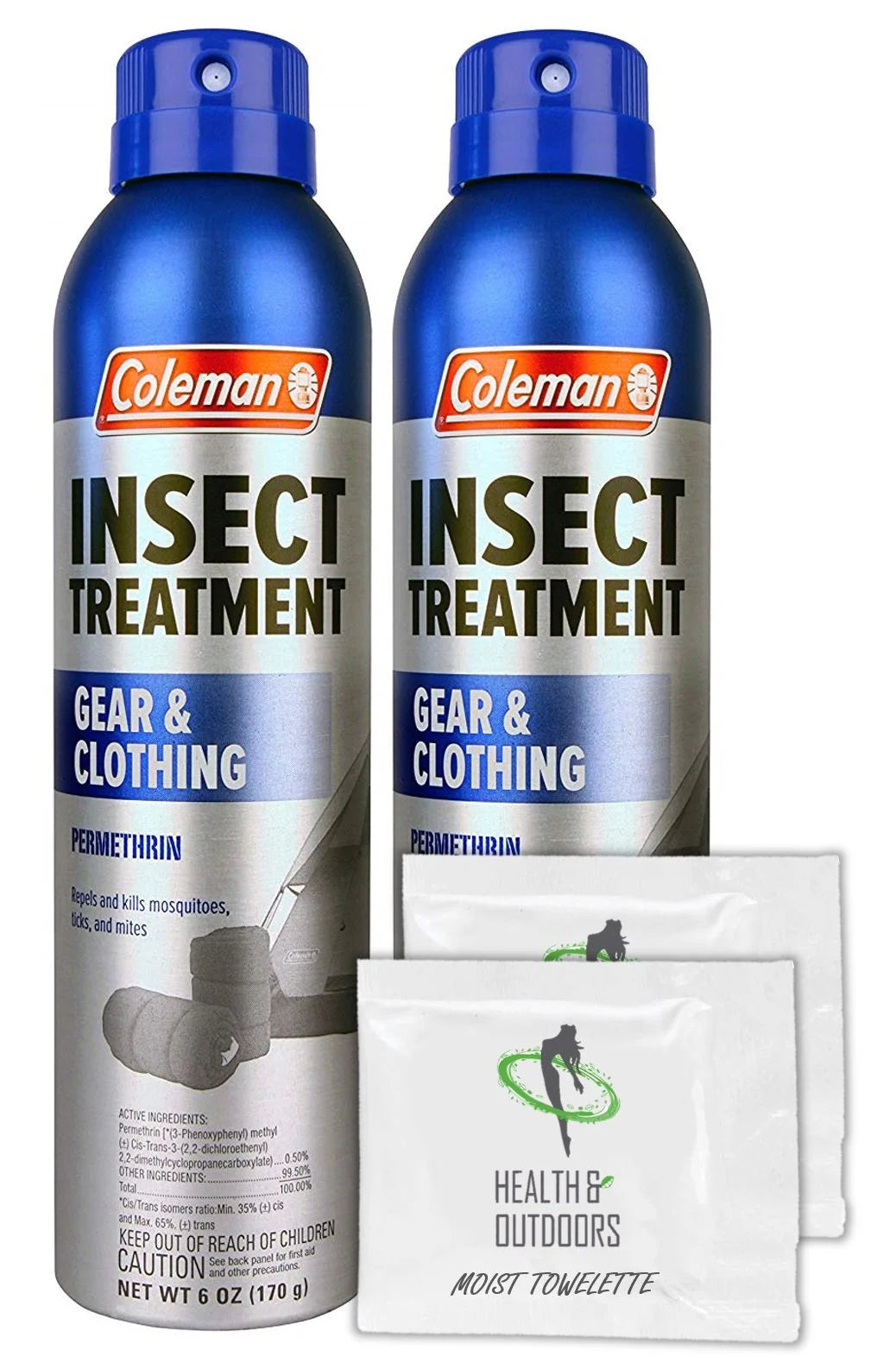 6 oz Permethrin Insect Treatment and Repellent (2 Pack) with Moist Towelettes M28201