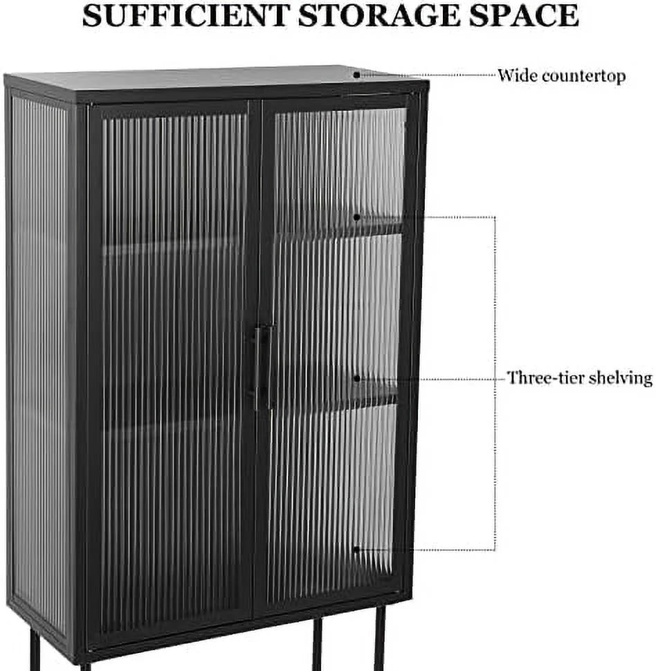 Tall Fluted Glass Door Cabinet with 2-Tier Adjustable Shelves Blue Z74910