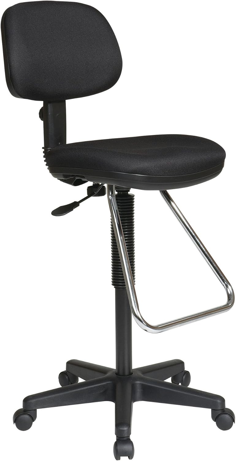 Pneumatic Drafting Chair with Casters and Chrome Teardrop Footrest, Vinyl Stool and Back E385
