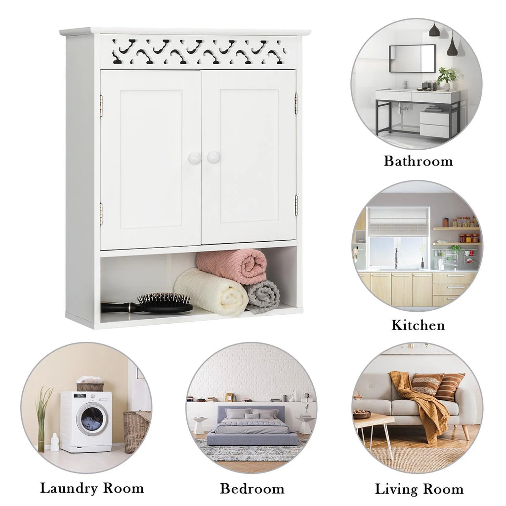 Wall Mounted Medicine Cabinet with Double Doors and Open Shelf B280