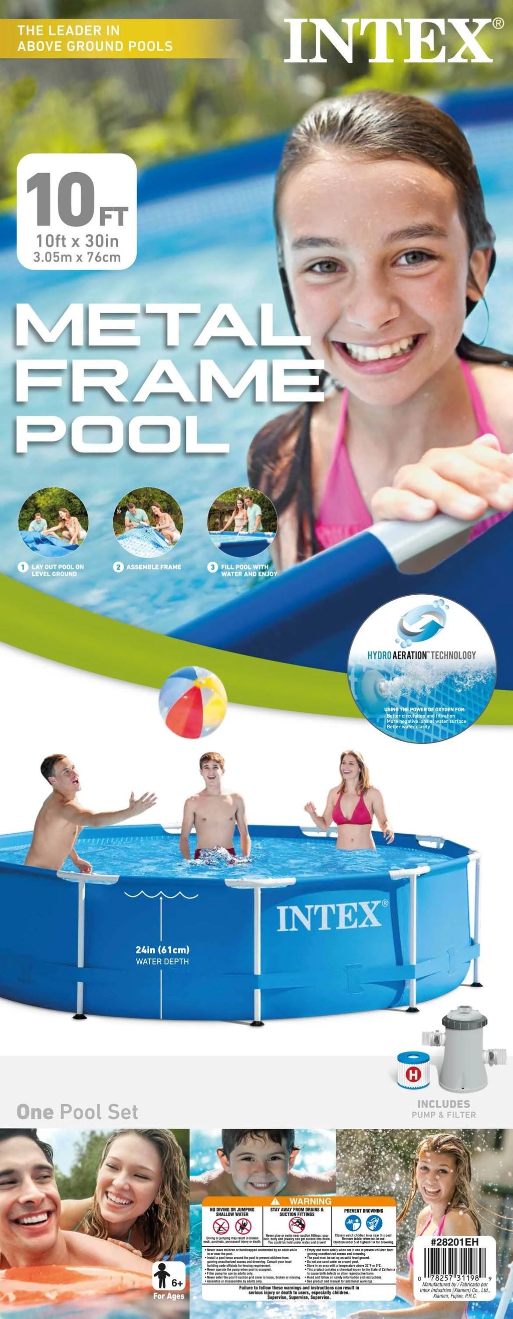10' x 30 Metal Frame Round Outdoor Swimming Pool with Filter Pump & Cover T778680