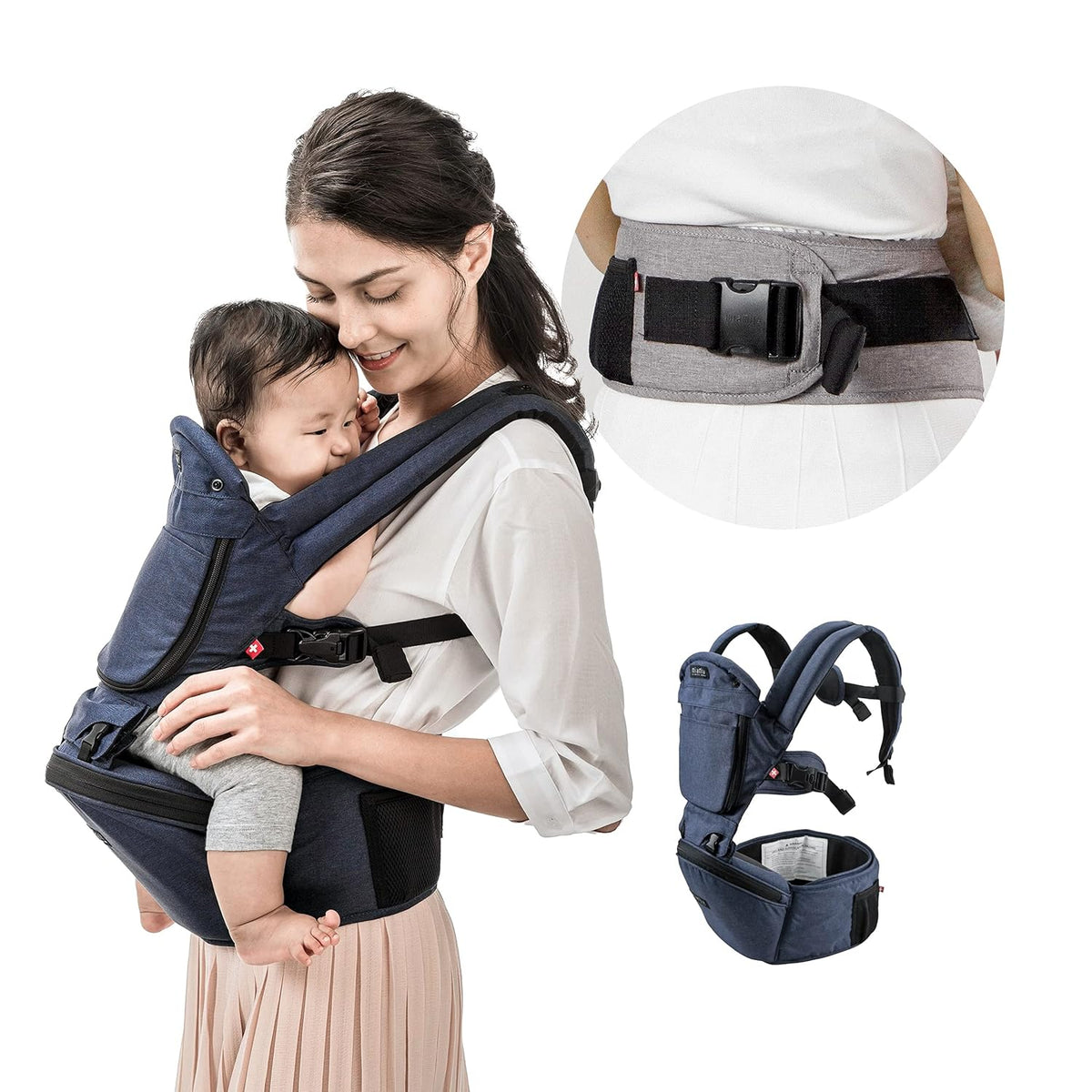 Baby Carrier with Hip Seat, 6 in 1 Front and Back, Stone Grey A7096