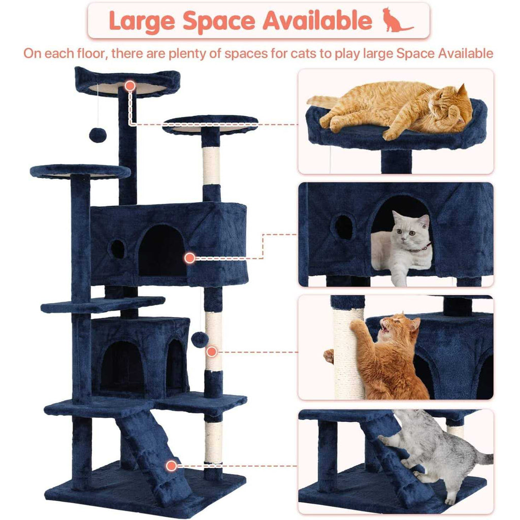 54-in Double Condo Cat Tree Tower Playhouse with Scratching Post & Perch Q20831