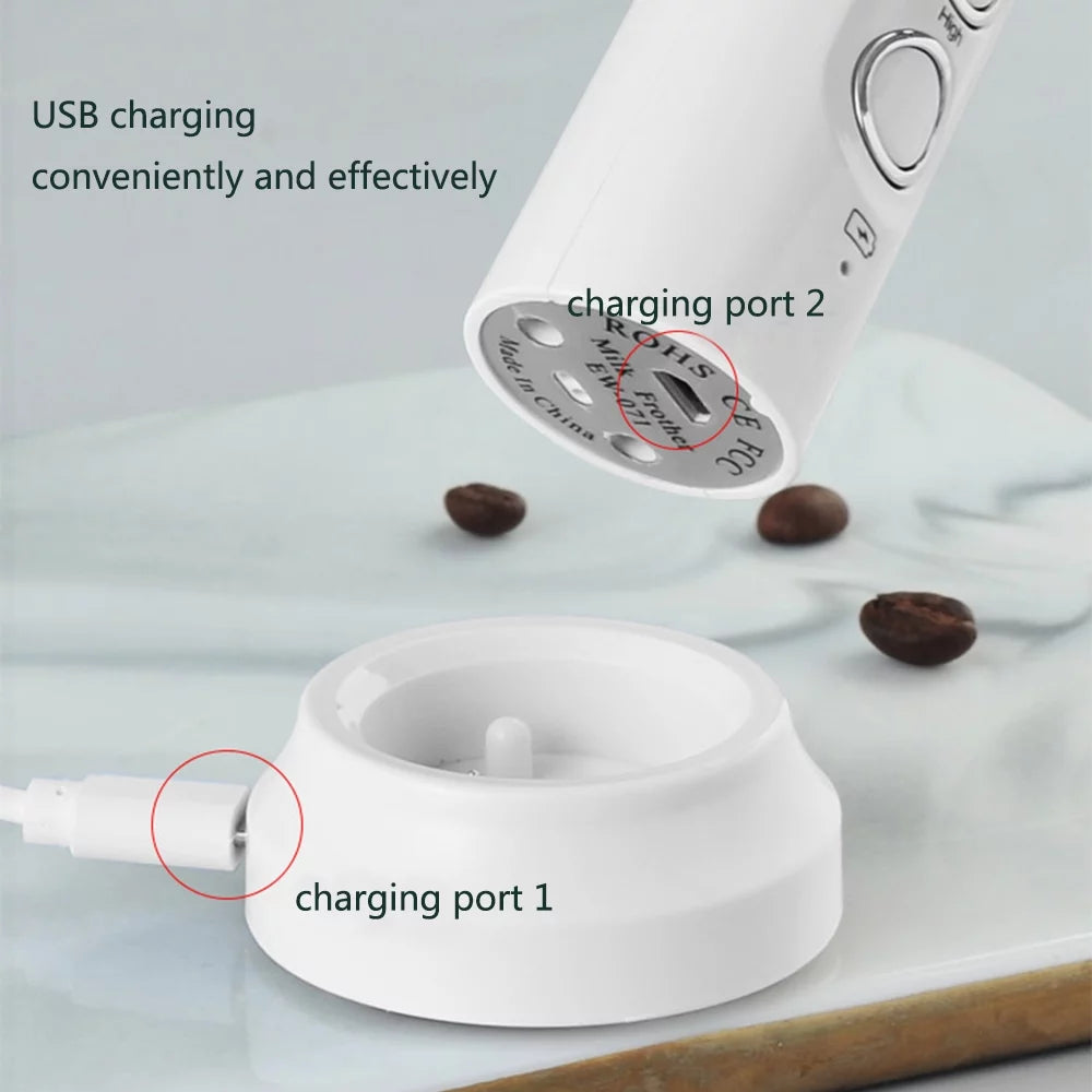 USB Rechargeable Handheld Electric Milk Frother with Stainless Whisk C146
