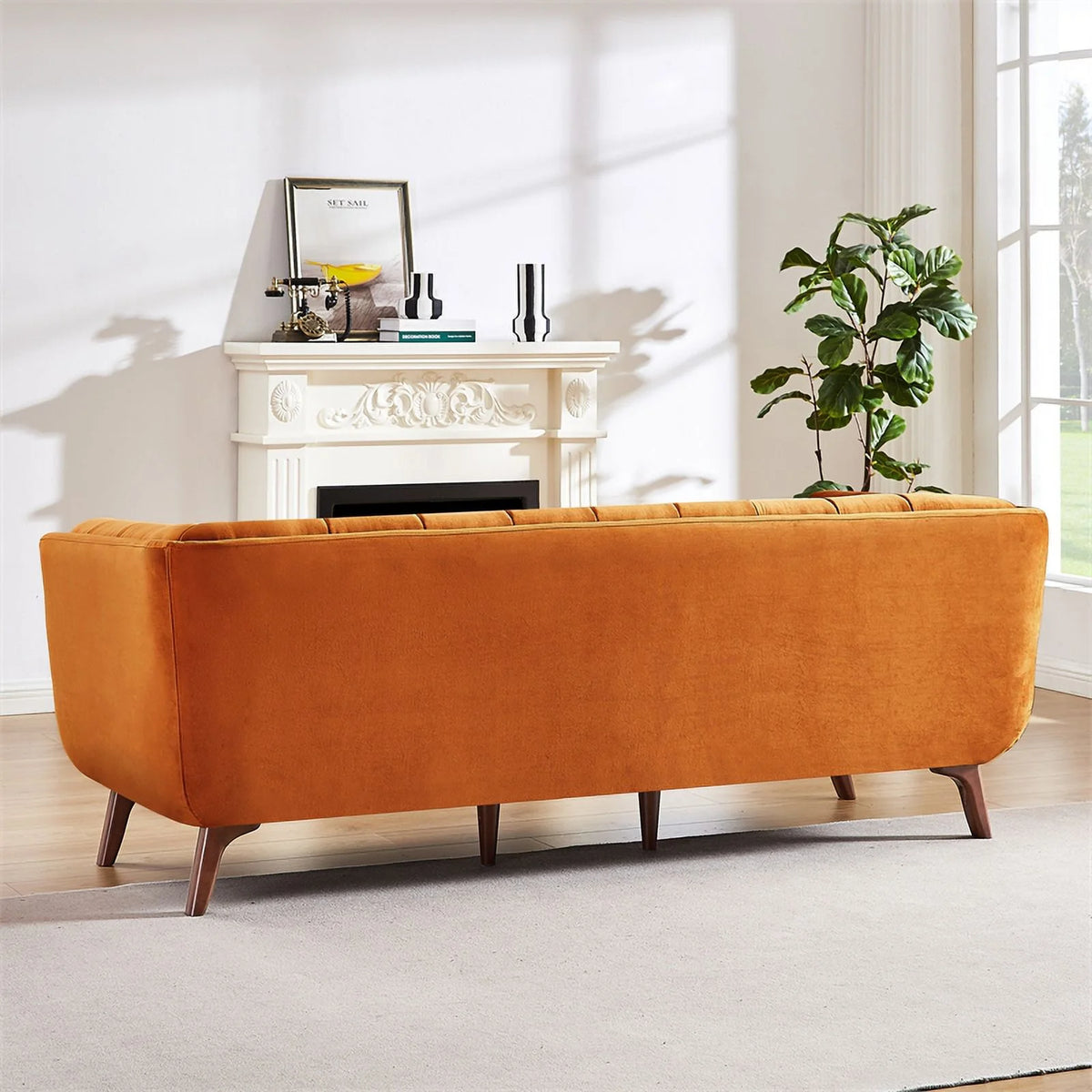 Orange Velvet Upholstered Sofa I793