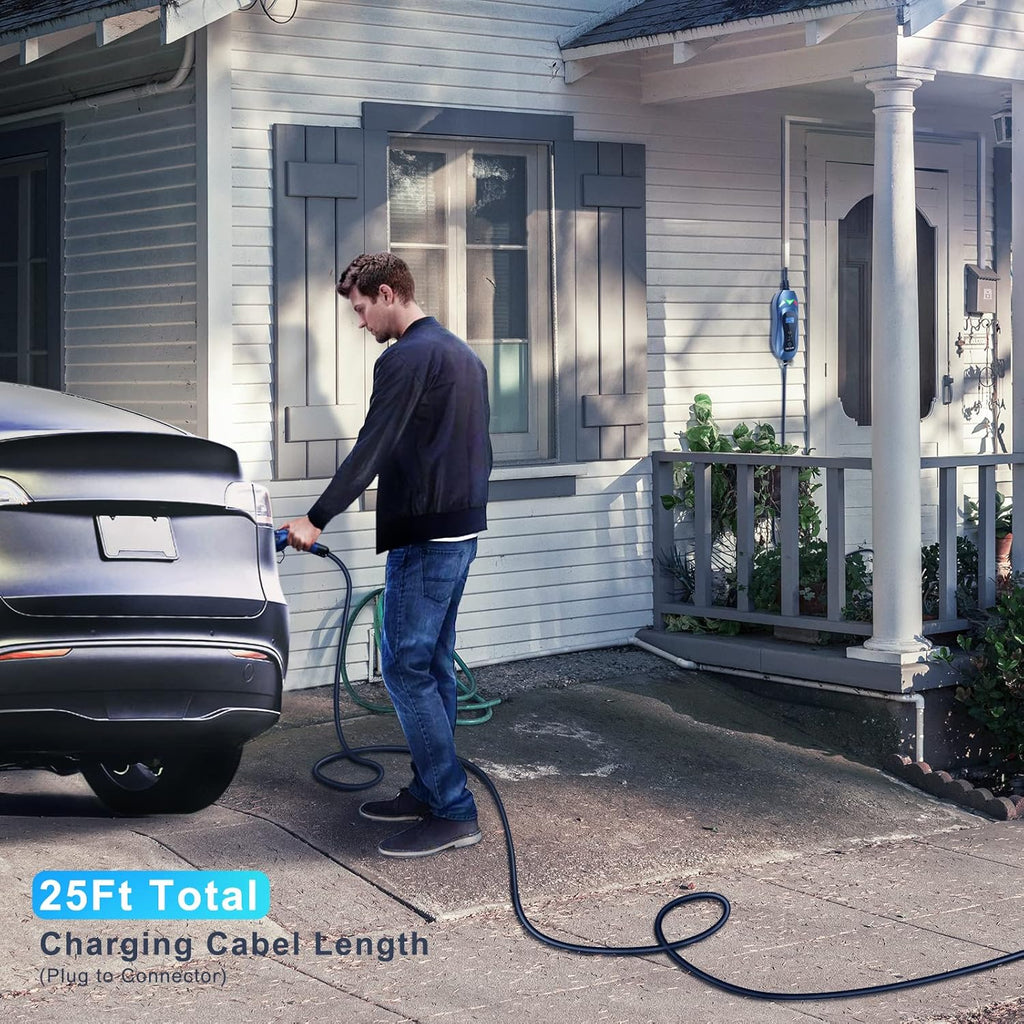 Portable EV Charger 240 Volt 25ft Cable 32 Amp Adjustable Plug-in Charging Station T742974