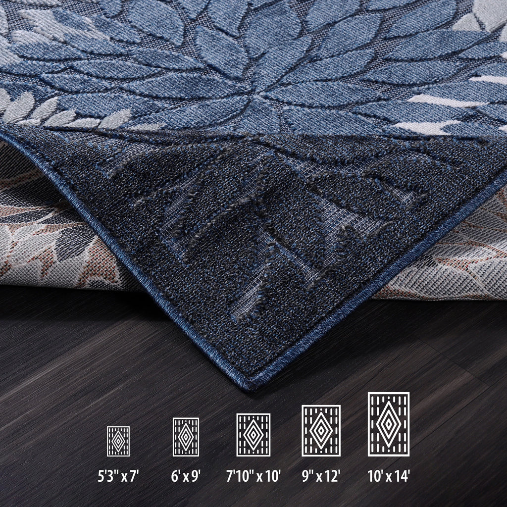 Navy Blue 8x10 Washable Indoor Outdoor Area Rug G7497
