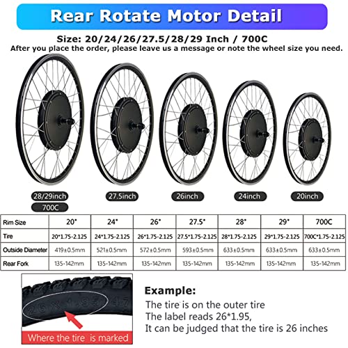 48V 1000W 1500W Rear Drive Hub Motor Ebike Conversion Kit, 27.5inch W8553