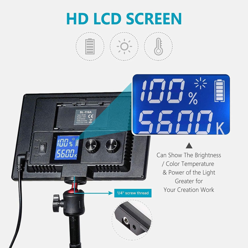 Dimmable Bi-Color LED Video Light with LCD Screen and 28 Extend Stand D634