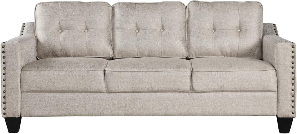 Beige Linen Fabric Sofa and Loveseat Set T377308