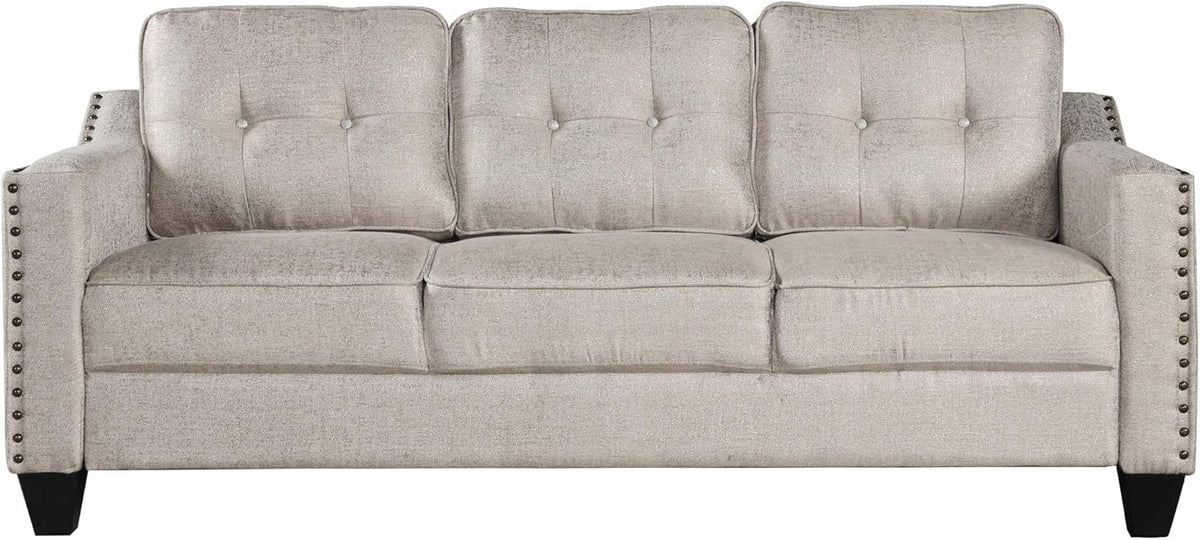 Beige Linen Fabric Sofa and Loveseat Set T377308