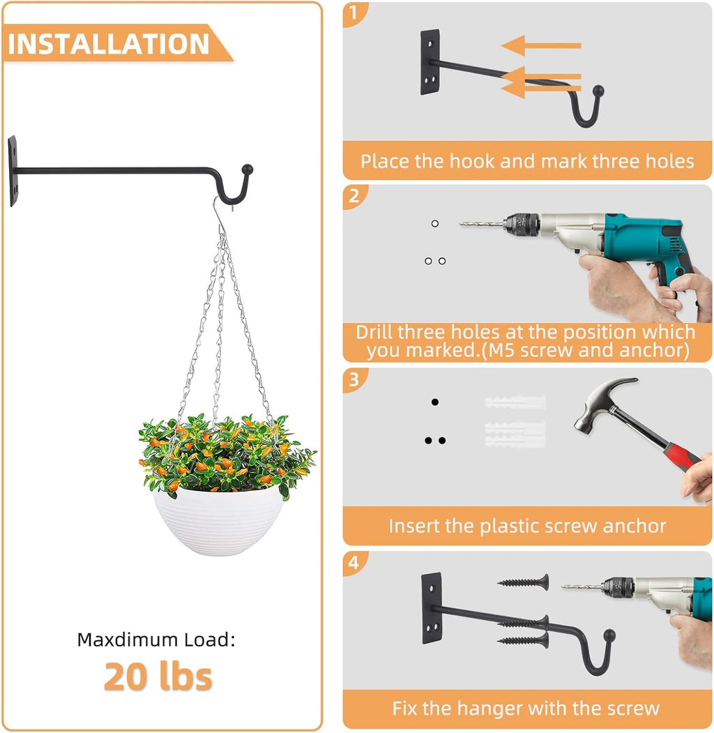 Heavy Duty Metal Plant Hangers, 2 Pack-12 inches, Matte Black G76868