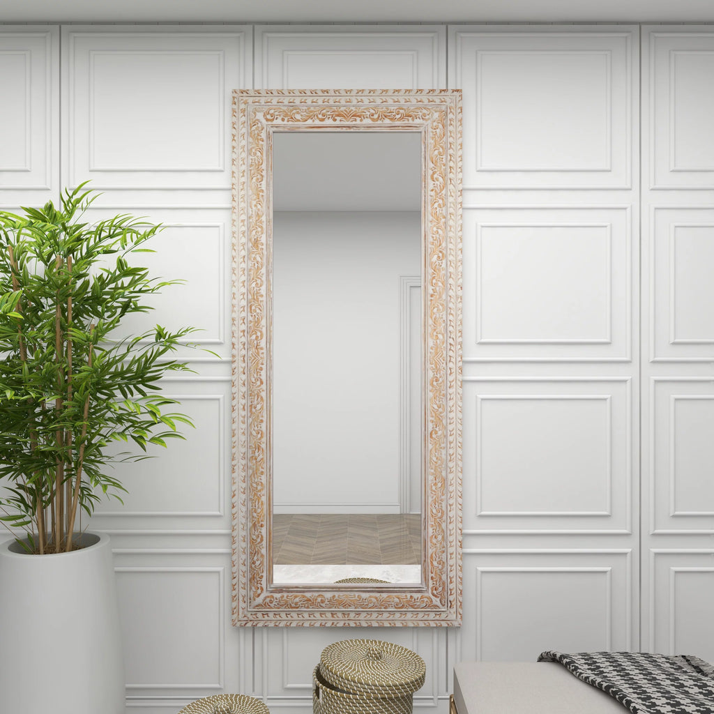 White Carved Floral Wall Mirror B744256