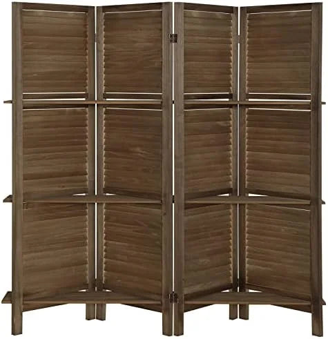 6 Panel Wooden Room Divider with Shelves L429