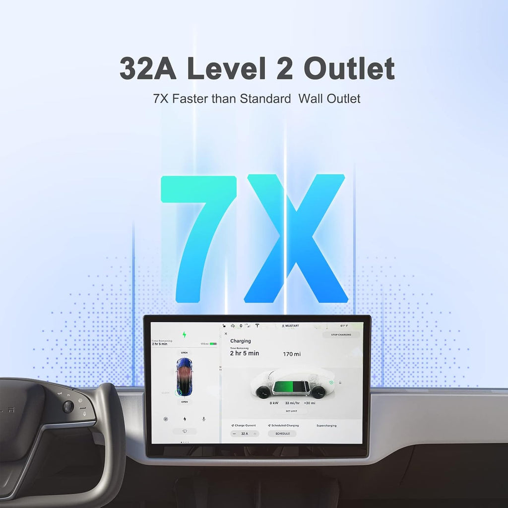 Portable EV Charger 240 Volt 25ft Cable 32 Amp Adjustable Plug-in Charging Station T742974