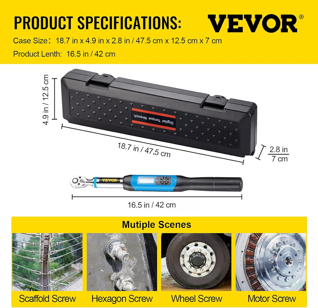 3/8 Drive Digital Torque Wrench with LED Display and Case J6507