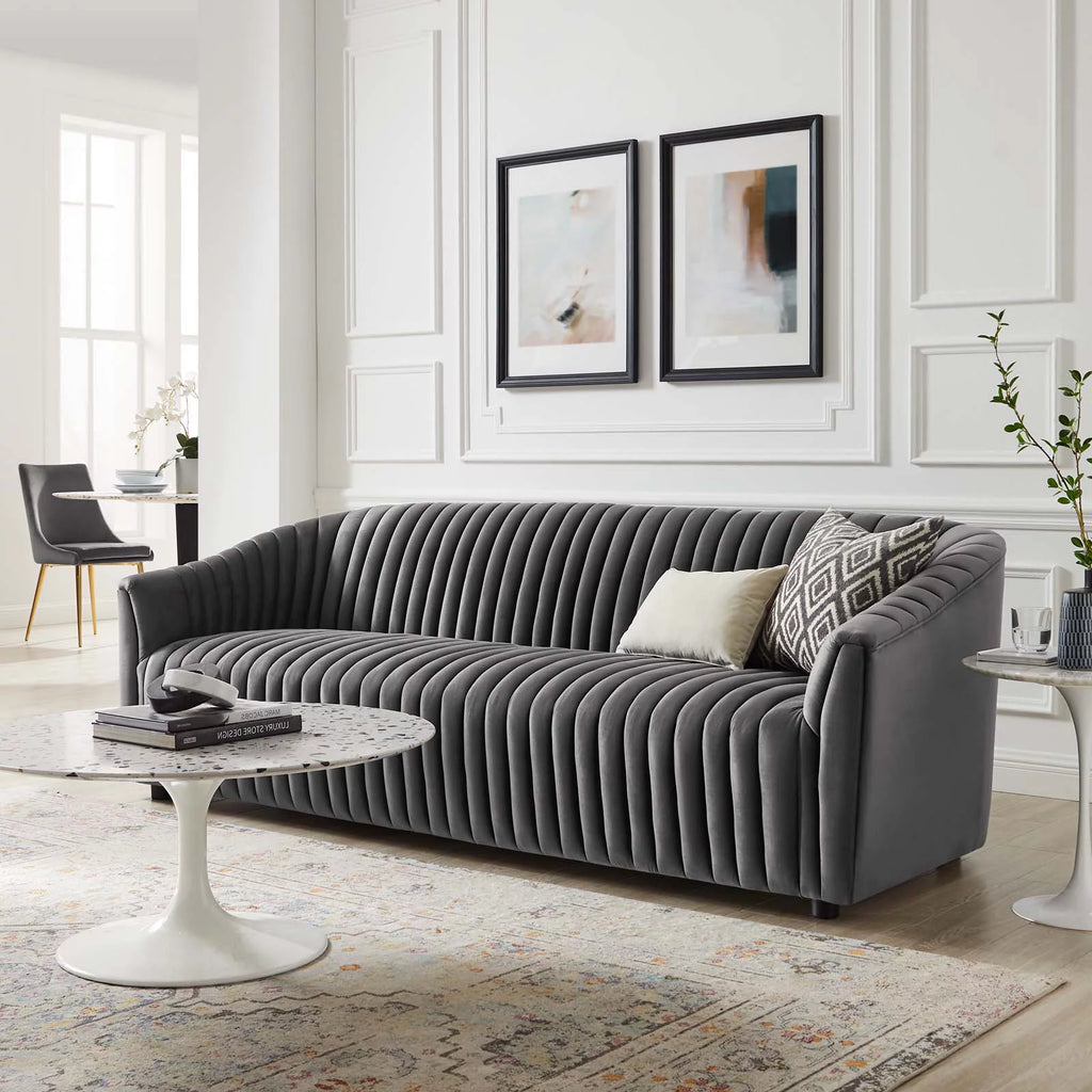 Charcoal Grey Velvet Tufted Sofa M999315