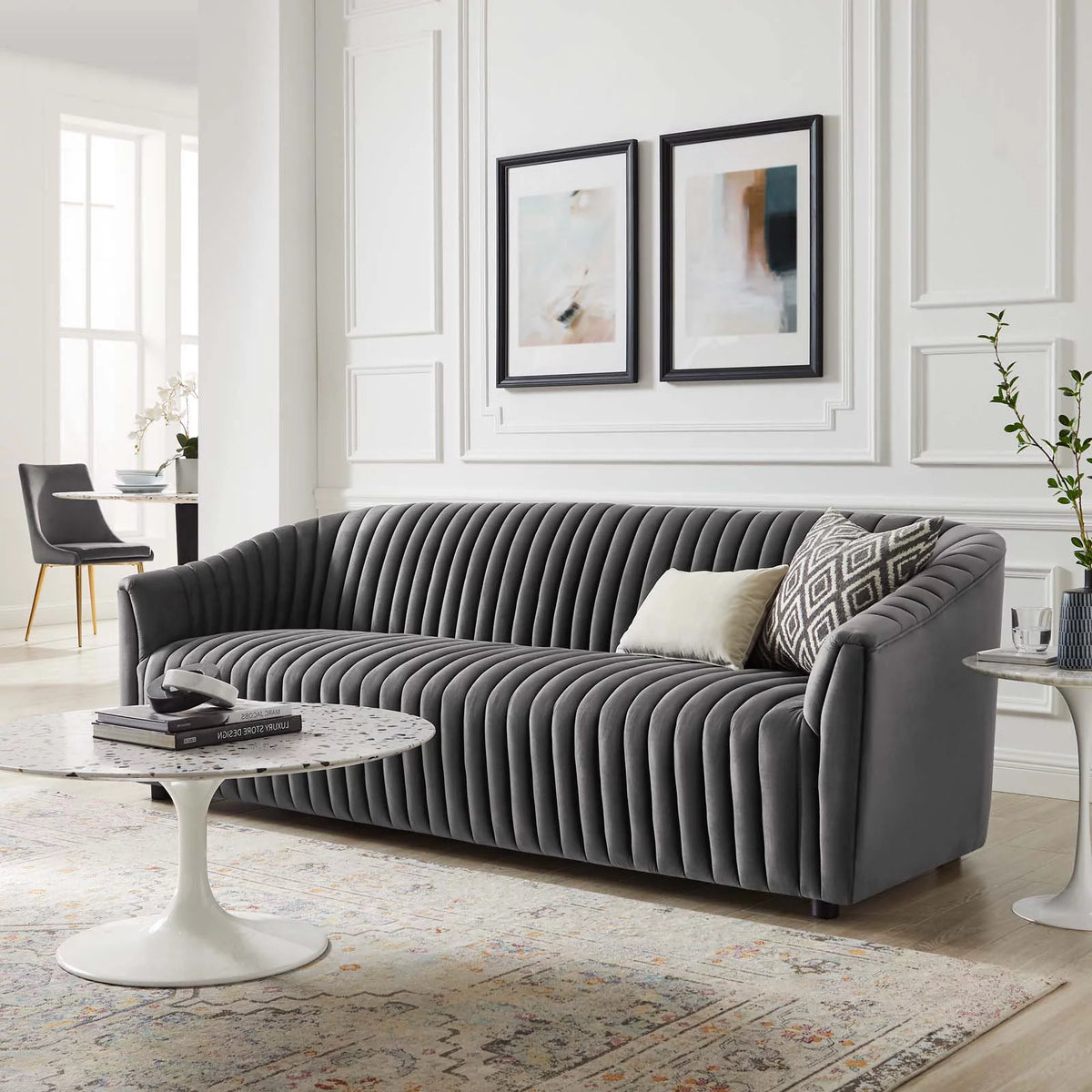 Charcoal Grey Velvet Tufted Sofa M999315