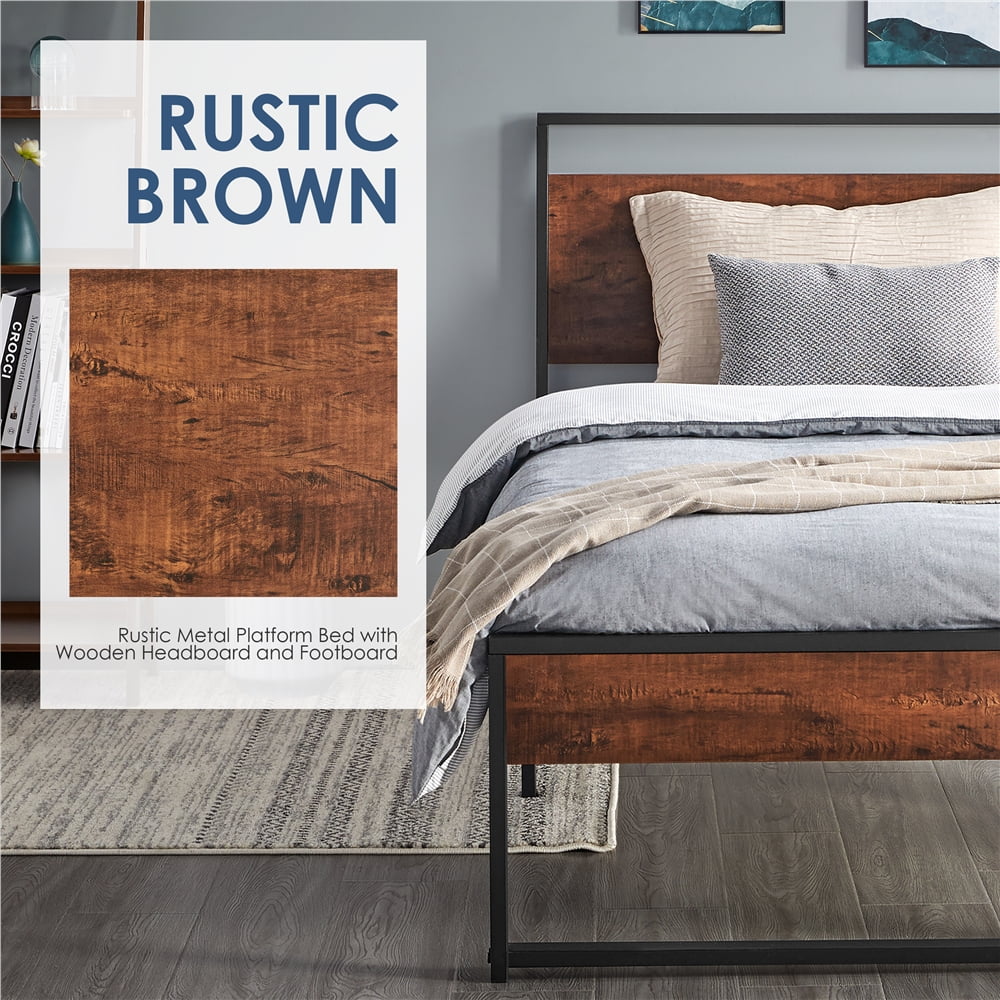 Twin Metal Bed Frame with Wood Headboard & Footboard R7920
