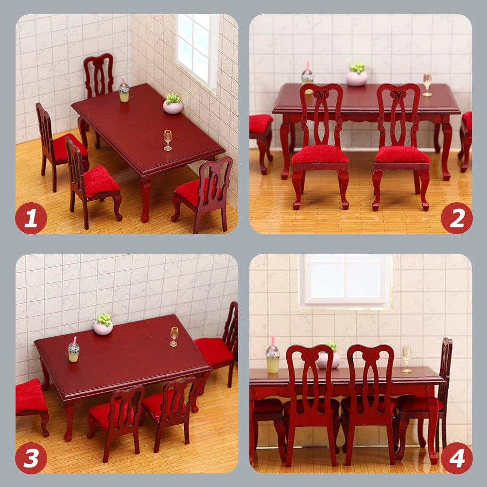 Miniature Wooden Dollhouse Dining Chair Set U659350