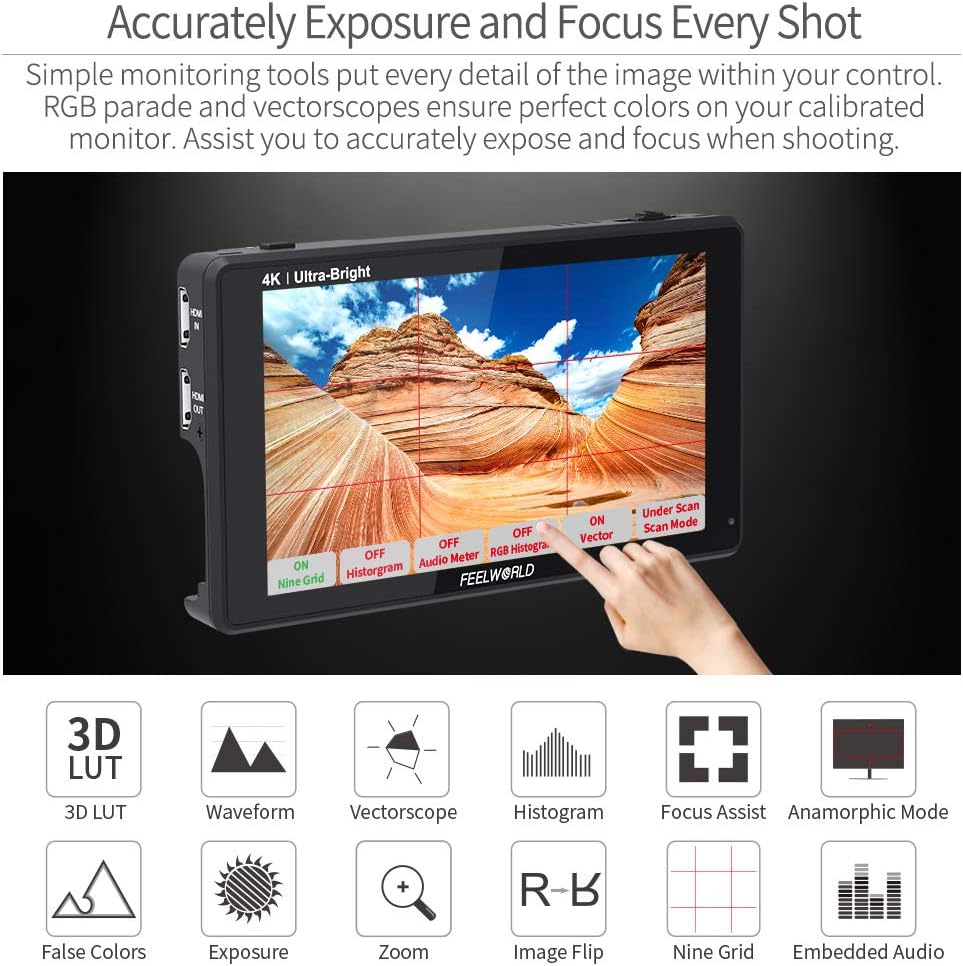 6 Inch 2600nits HDR Touch Screen DSLR Camera Field Monitor 4K HDMI Input Output 1920X1080 A24436