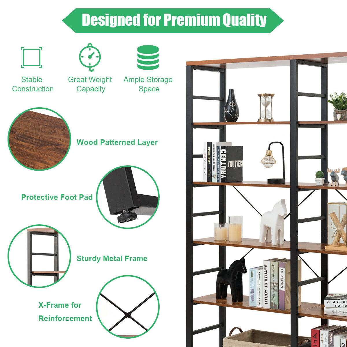6-Shelf Bookcase Metal Storage Shelf T689919