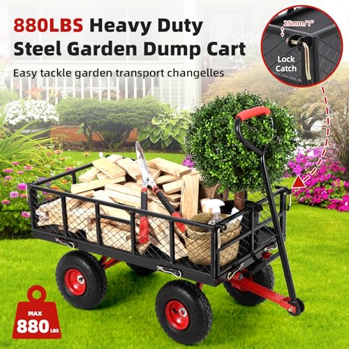 Steel Garden Dump Cart with Removable Mesh Sides and 10-Inch Wheels S941583