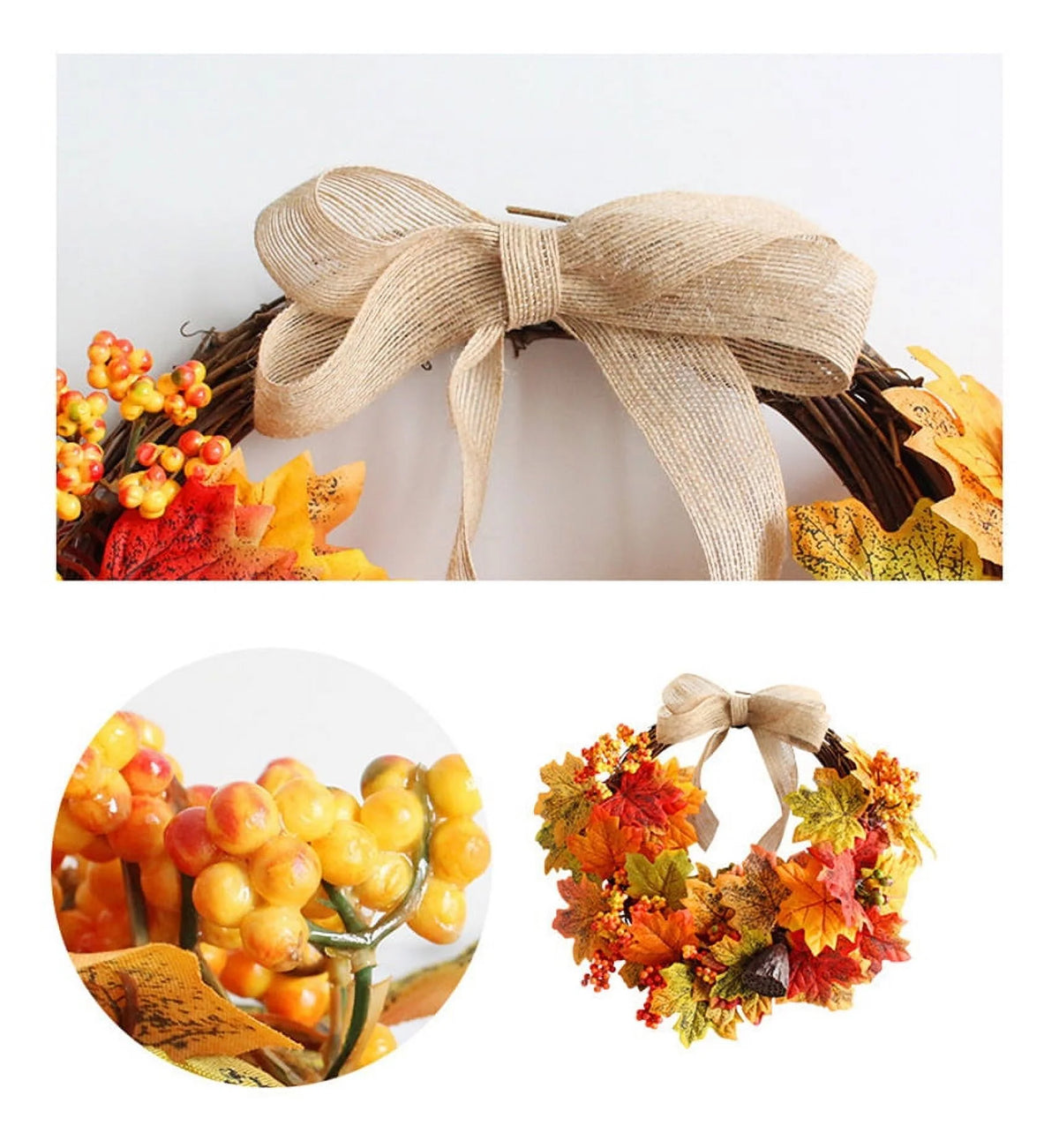 Autumn Harvest Artificial Maple Leaf Wreath with Bow W819459