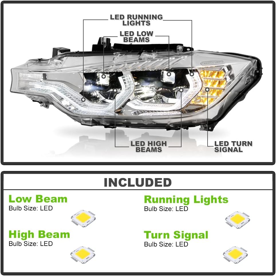 Chrome DRL Tube Full LED Projector Headlights Headlamps S855813