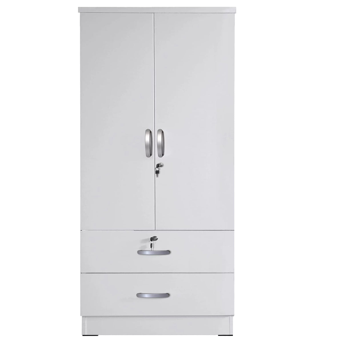 White 2-Door Wood Wardrobe Armoire with 2 Drawers H2290