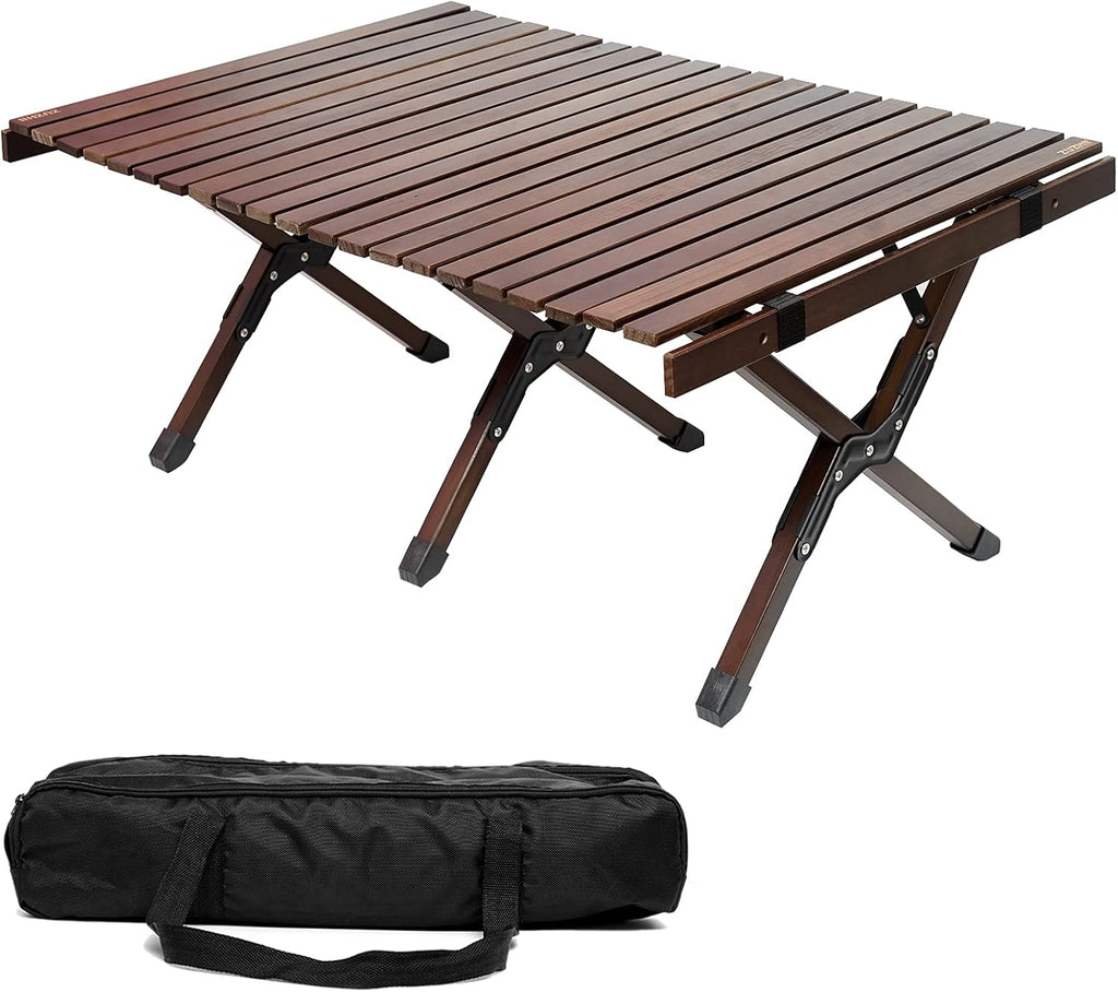 2ft Low Height Portable Folding Wooden Camping Table with Carry Bag W30820