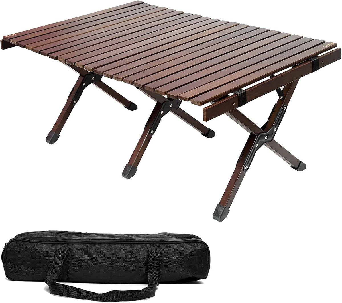 2ft Low Height Portable Folding Wooden Camping Table with Carry Bag W30820