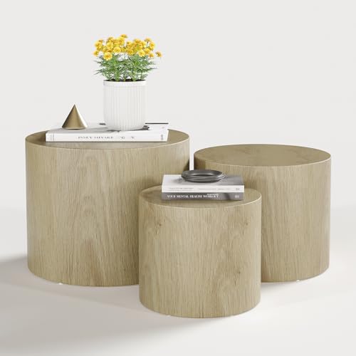 Round Wooden Nesting Coffee Table Set of 3 G498411