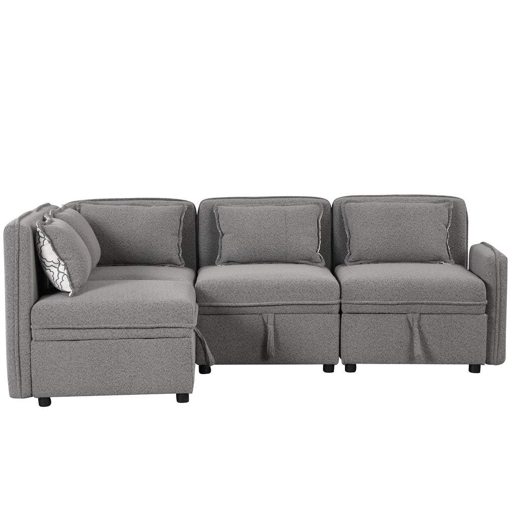 Gray Chenille Fabric 4 Seater Sectional Sofa with 5 Pillows E348