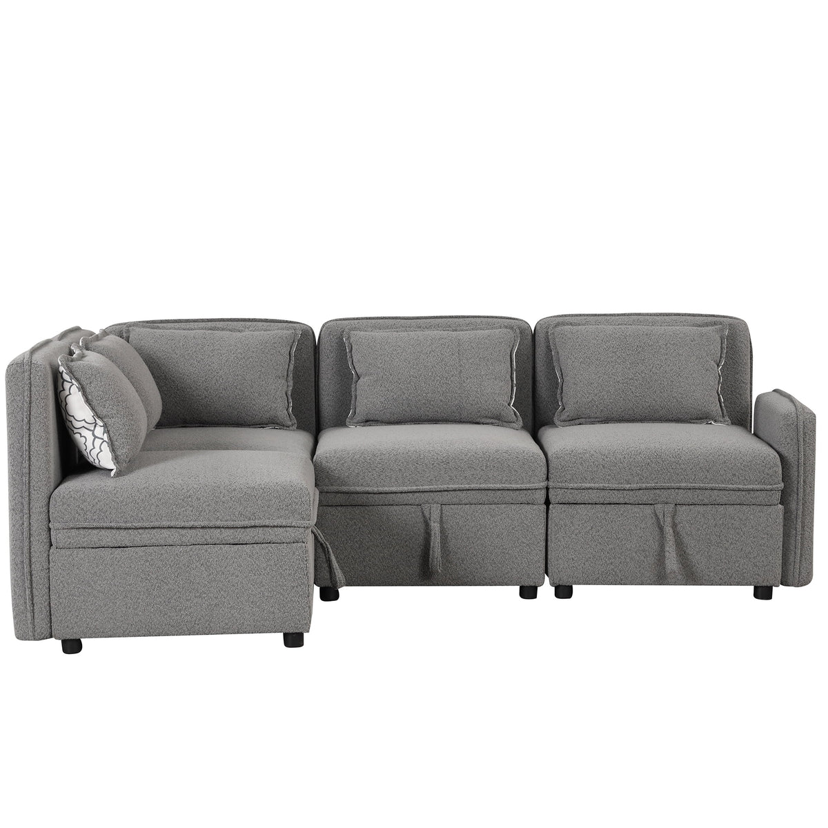 Gray Chenille Fabric 4 Seater Sectional Sofa with 5 Pillows E348