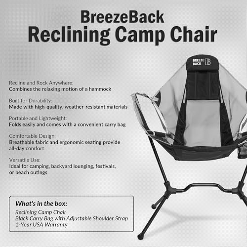 Lightweight Foldable Reclining Rocking Camping Chair with Cup Holder and Carry Bag P497