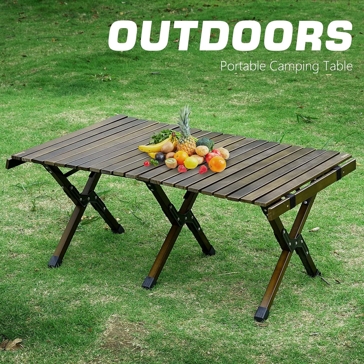 2ft Low Height Portable Folding Wooden Camping Table with Carry Bag W30820