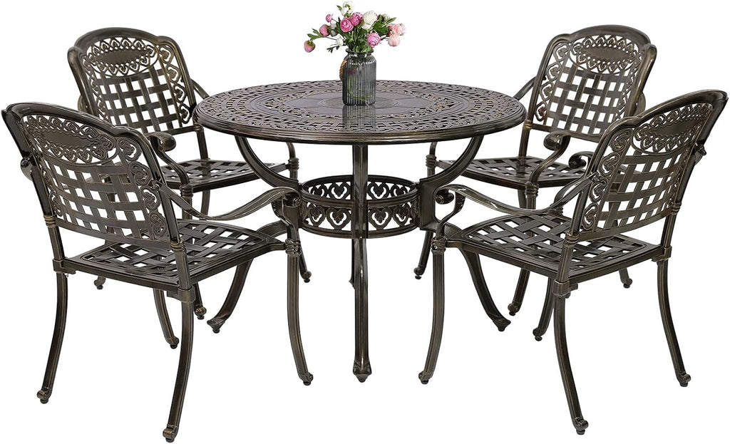 5 Piece All-Weather Cast Aluminum Patio Dining Set with Umbrella Hole R710